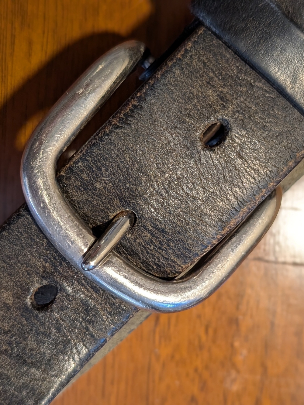 Beautiful Vintage Black Leather Belt with Silver Buckle Check out the patina!